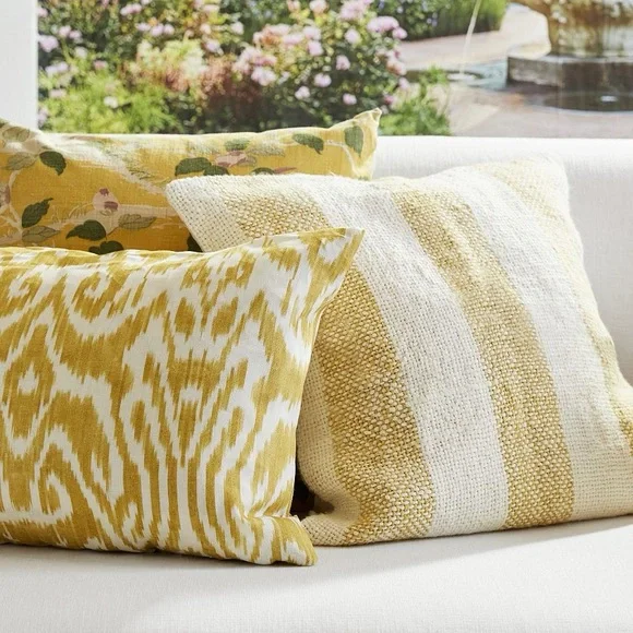 Pottery Barn • NWT Faye Textured Linen Striped Euro Pillow Cover Yellow Cream
